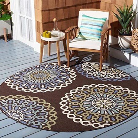 Safavieh 6 ft. 7 in. x 6 ft. 7 in. Veranda Round Area Rug; Chocolate & Blue VER092-0625-7R